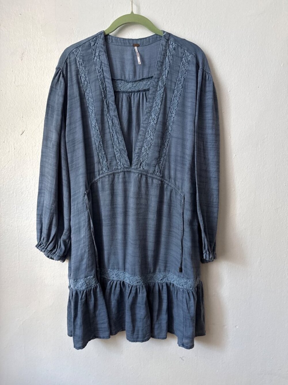 Free People Rugged Beauty Swing Dusty Sky-Wash Blue Boho Coquette Girl Dress M
